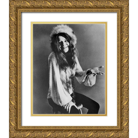Janis Joplin-1970 Gold Ornate Wood Framed Art Print with Double Matting by Vintage Music Archive