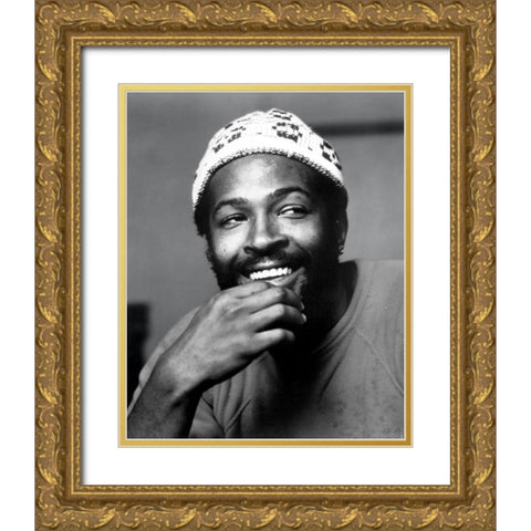 Marvin Gaye-1973 Gold Ornate Wood Framed Art Print with Double Matting by Vintage Music Archive