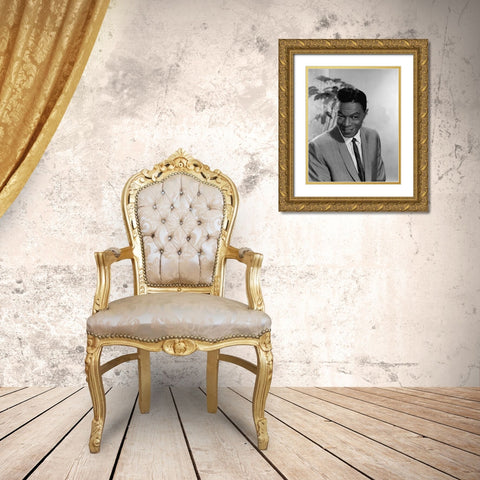 Nat King Cole-1964 Gold Ornate Wood Framed Art Print with Double Matting by Vintage Music Archive