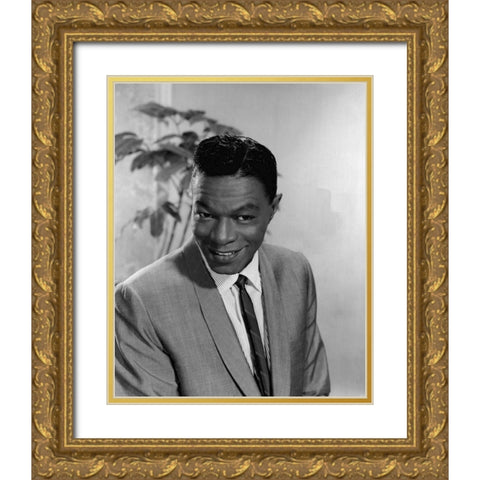 Nat King Cole-1964 Gold Ornate Wood Framed Art Print with Double Matting by Vintage Music Archive