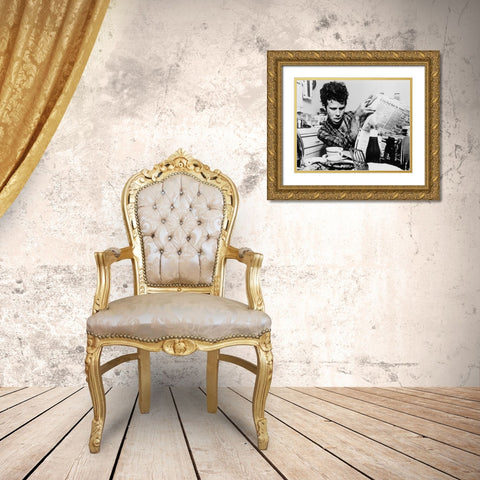Tom Waits-1979 Gold Ornate Wood Framed Art Print with Double Matting by Vintage Music Archive