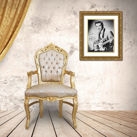 Waylon Jennings Gold Ornate Wood Framed Art Print with Double Matting by Vintage Music Archive