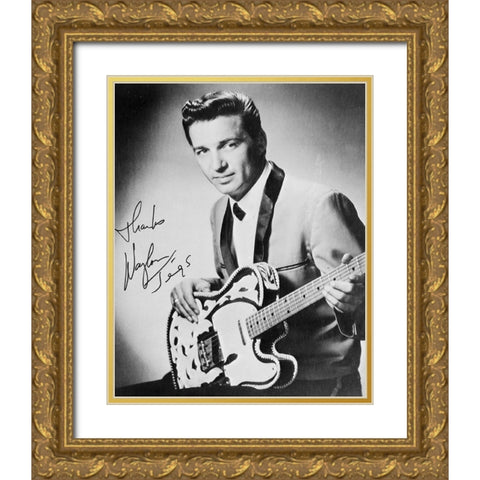 Waylon Jennings Gold Ornate Wood Framed Art Print with Double Matting by Vintage Music Archive