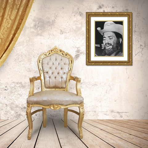 Willie Nelson-1974 Gold Ornate Wood Framed Art Print with Double Matting by Vintage Music Archive