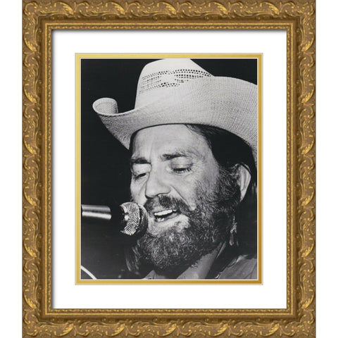 Willie Nelson-1974 Gold Ornate Wood Framed Art Print with Double Matting by Vintage Music Archive