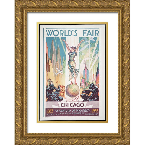 Chicago-1933-Lady Gold Ornate Wood Framed Art Print with Double Matting by Worlds Fair Posters