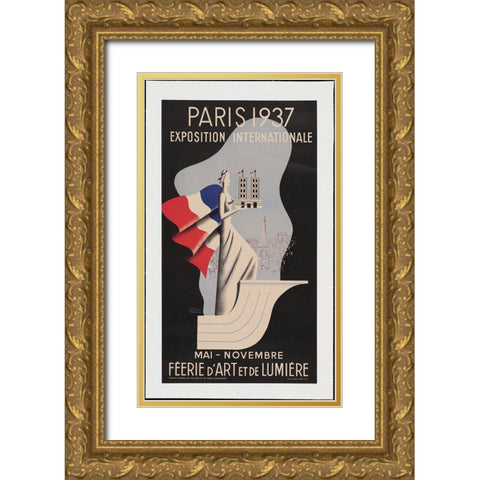 Paris-1937-Lady Gold Ornate Wood Framed Art Print with Double Matting by Worlds Fair Posters