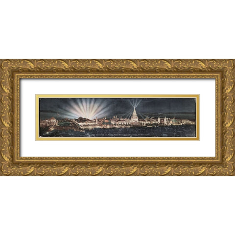 San Francisco-1915-Panorama City at Night Gold Ornate Wood Framed Art Print with Double Matting by Worlds Fair Posters