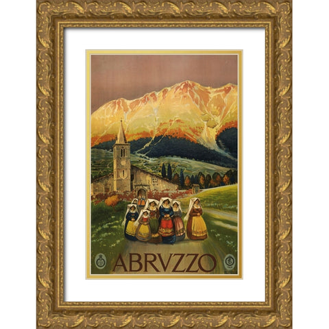 Abrvzzo-Italy Gold Ornate Wood Framed Art Print with Double Matting by Vintage Travel Posters