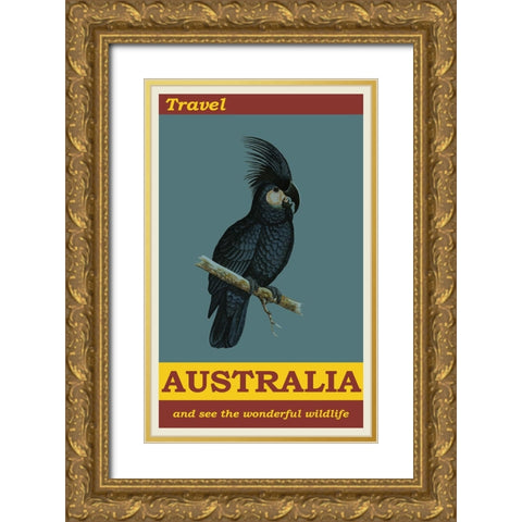 Australia Travel Poster Gold Ornate Wood Framed Art Print with Double Matting by Vintage Travel Posters