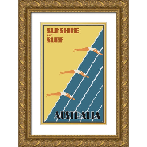 Australia Vintage Poster Gold Ornate Wood Framed Art Print with Double Matting by Vintage Travel Posters