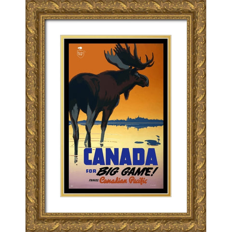 Canada Big Game Hunting Poster Gold Ornate Wood Framed Art Print with Double Matting by Vintage Travel Posters
