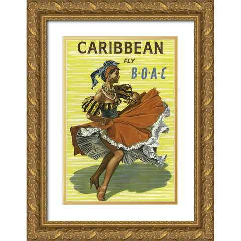 Caribbean Air Travel Poster Gold Ornate Wood Framed Art Print with Double Matting by Vintage Travel Posters