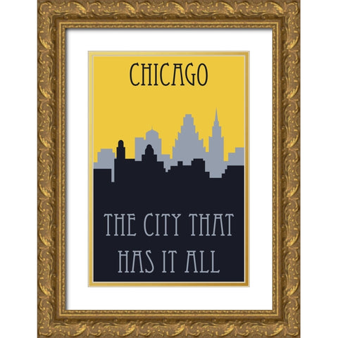 Chicago Skyline Poster Gold Ornate Wood Framed Art Print with Double Matting by Vintage Travel Posters