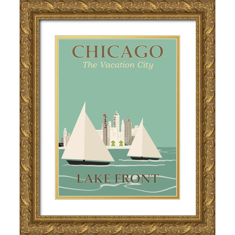 Chicago Travel Poster Gold Ornate Wood Framed Art Print with Double Matting by Vintage Travel Posters