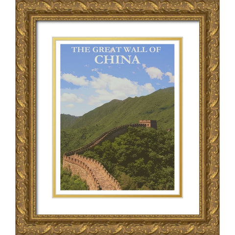 China The Great Wall Travel Poster Gold Ornate Wood Framed Art Print with Double Matting by Vintage Travel Posters