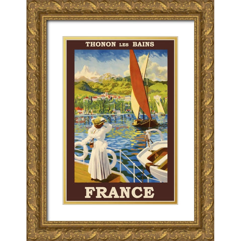 Thonon Les Bains-France Vintage Travel Poster Gold Ornate Wood Framed Art Print with Double Matting by Vintage Travel Posters