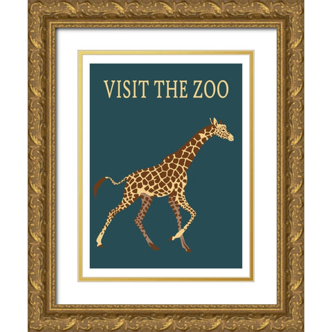 Giraffe Zoo Gold Ornate Wood Framed Art Print with Double Matting by Vintage Travel Posters