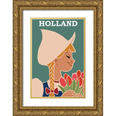 Holland Travel Poster Gold Ornate Wood Framed Art Print with Double Matting by Vintage Travel Posters