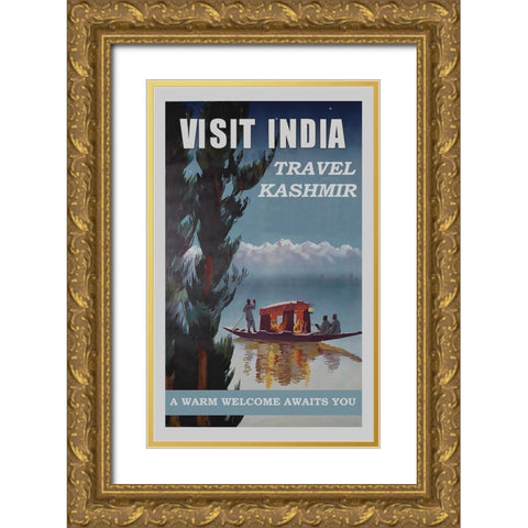 India Kashmir Gold Ornate Wood Framed Art Print with Double Matting by Vintage Travel Posters