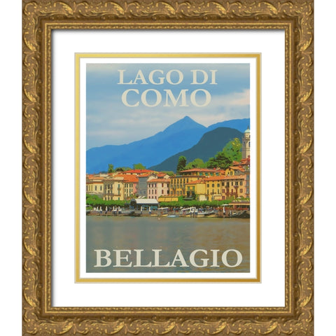 Lake Como Italy Travel Poster Gold Ornate Wood Framed Art Print with Double Matting by Vintage Travel Posters