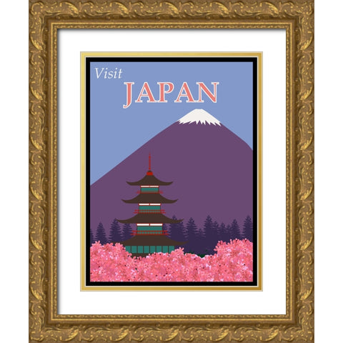 Japan Mount Fuji Travel Poster Gold Ornate Wood Framed Art Print with Double Matting by Vintage Travel Posters