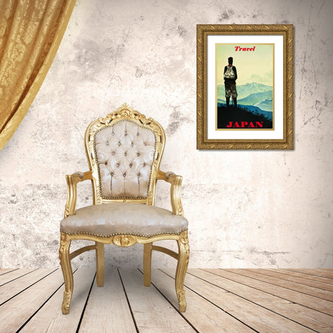 Japan Travel Poster Gold Ornate Wood Framed Art Print with Double Matting by Vintage Travel Posters