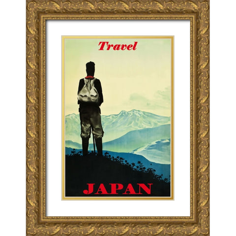 Japan Travel Poster Gold Ornate Wood Framed Art Print with Double Matting by Vintage Travel Posters