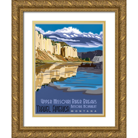 Missouri River Montana Travel Poster Gold Ornate Wood Framed Art Print with Double Matting by Vintage Travel Posters