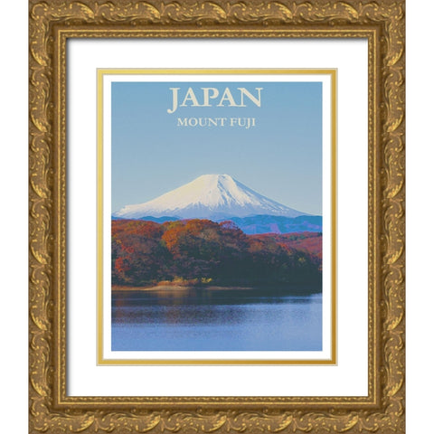 Mount Fuji Japan Poster Gold Ornate Wood Framed Art Print with Double Matting by Vintage Travel Posters