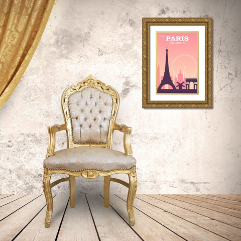 Paris Travel Poster Gold Ornate Wood Framed Art Print with Double Matting by Vintage Travel Posters