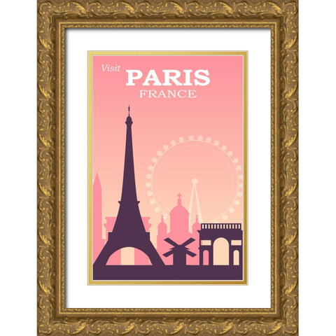 Paris Travel Poster Gold Ornate Wood Framed Art Print with Double Matting by Vintage Travel Posters