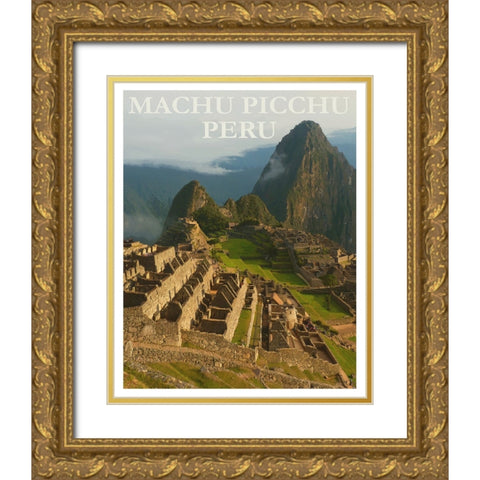 Machu Picchu Peru Travel Poster Gold Ornate Wood Framed Art Print with Double Matting by Vintage Travel Posters