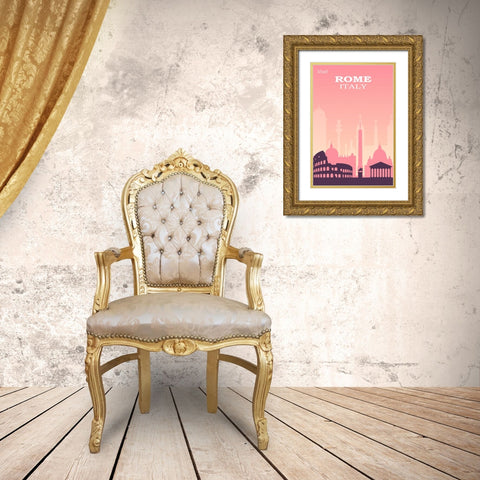 Rome Travel Poster Gold Ornate Wood Framed Art Print with Double Matting by Vintage Travel Posters