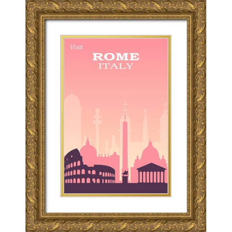 Rome Travel Poster Gold Ornate Wood Framed Art Print with Double Matting by Vintage Travel Posters