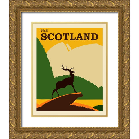 Scotland Travel Poster Gold Ornate Wood Framed Art Print with Double Matting by Vintage Travel Posters