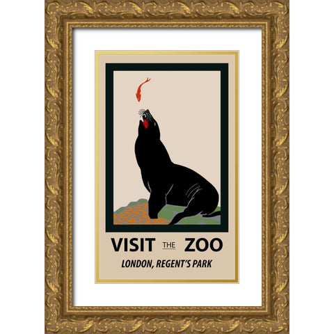 Sea Lion Zoo Gold Ornate Wood Framed Art Print with Double Matting by Vintage Travel Posters