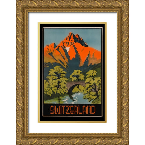 Switzerland Vintage Travel Poster Gold Ornate Wood Framed Art Print with Double Matting by Vintage Travel Posters