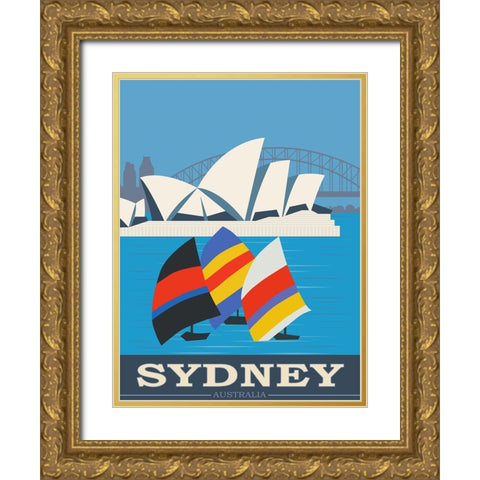Sydney Australia Travel Poster Gold Ornate Wood Framed Art Print with Double Matting by Vintage Travel Posters