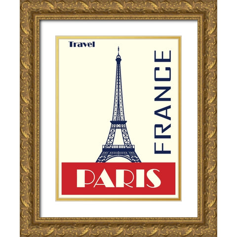 Travel Paris France Poster Gold Ornate Wood Framed Art Print with Double Matting by Vintage Travel Posters