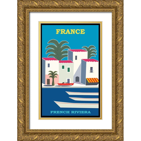 Cote Dazur France Travel Poster Gold Ornate Wood Framed Art Print with Double Matting by Vintage Travel Posters