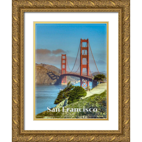 San Francisco Travel Poster Gold Ornate Wood Framed Art Print with Double Matting by Vintage Travel Posters