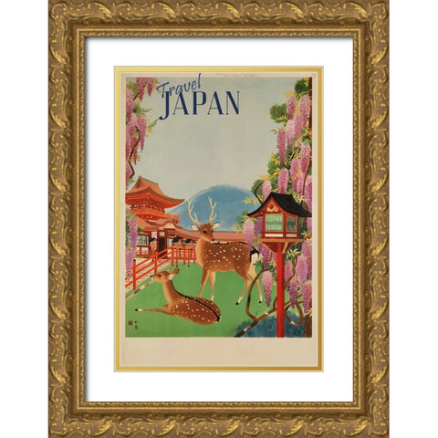 Japan Travel Poster Gold Ornate Wood Framed Art Print with Double Matting by Vintage Travel Posters