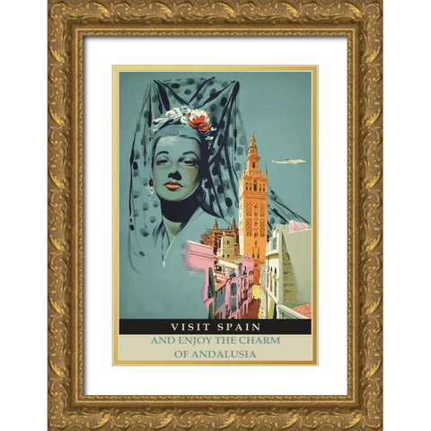 Spain-Andalusia Travel Poster Gold Ornate Wood Framed Art Print with Double Matting by Vintage Travel Posters