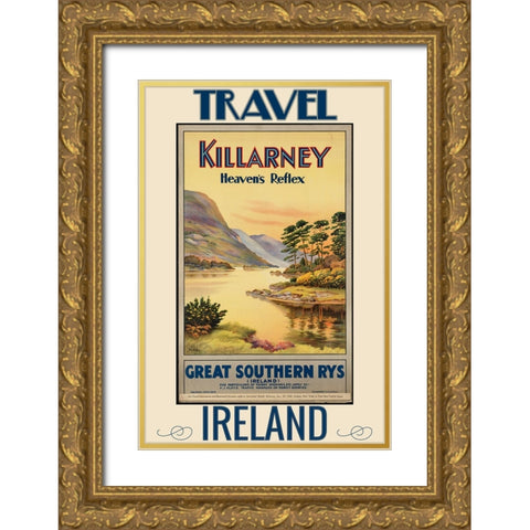 Ireland Killarny Travel Poster Gold Ornate Wood Framed Art Print with Double Matting by Vintage Travel Posters