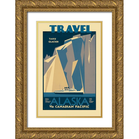 Alaska Vintage Travel Poster Gold Ornate Wood Framed Art Print with Double Matting by Vintage Travel Posters
