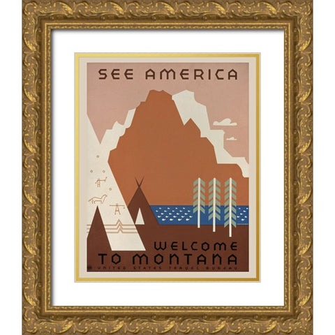 Vintage Montana Gold Ornate Wood Framed Art Print with Double Matting by Vintage Travel Posters