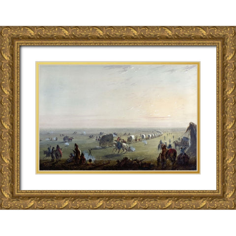 Breaking up Camp at Sunrise Gold Ornate Wood Framed Art Print with Double Matting by Miller, Alfred Jacob