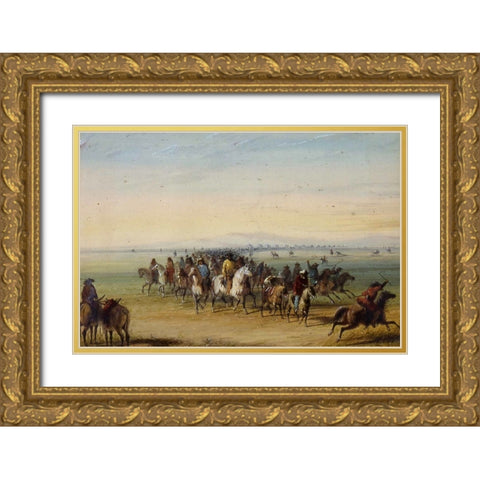 Caravan en Route Gold Ornate Wood Framed Art Print with Double Matting by Miller, Alfred Jacob