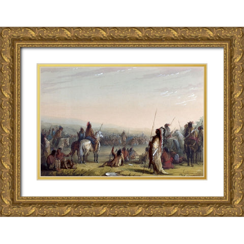 Indian Council Gold Ornate Wood Framed Art Print with Double Matting by Miller, Alfred Jacob